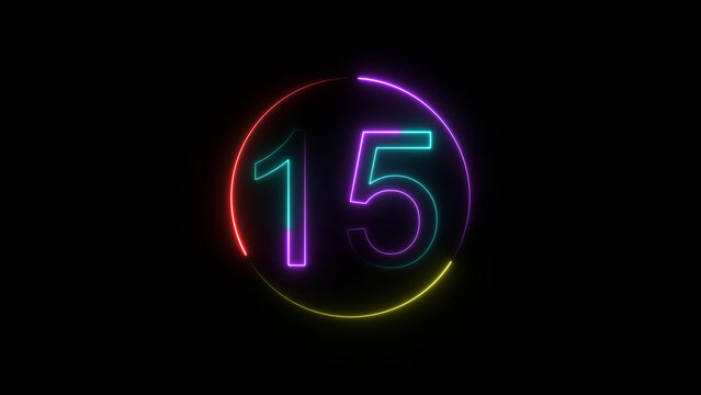 A  circular illustration, and glowing neon number 15 illustration . on a black background. and 4k illustration