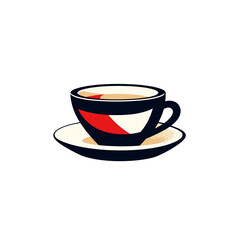 Stylish Cup of Coffee or Tea on Saucer - Graphic Illustration