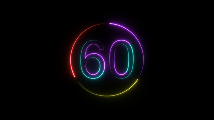 A  circular illustration, and glowing neon number 60 illustration . on a black background. and 4k illustration