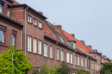 Häuserzeile, Reihenhäuser aus Backstein, Wohngebäude, Findorff, Bremen, Deutschland