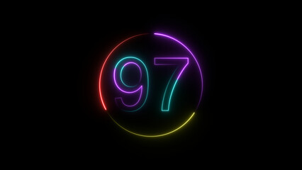 A  circular illustration, and glowing neon number 97 illustration . on a black background. and 4k illustration