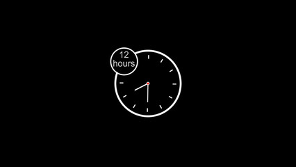 abstract white color analog clock icon illustration, on a black background, and 4k illustration.