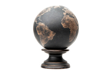 Rustic earth globe on ornate wooden stand displaying continents, cut out