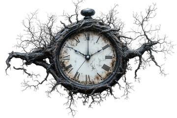 An Ancient Clock Swallowed By A Timeworn Tree, Its Weathered Face Hinting At Forgotten Stories And...