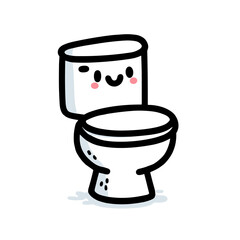 Cartoon Toilet Icon, Black and White, Representing Bathroom, Plumbing and Restroom with copy space