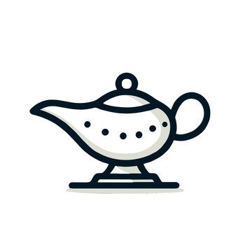 recommend clip art: Magic Lamp Icon in Outline Style, Black and White, Representing Fantasy, Wishes and Arabian Nights with copy space