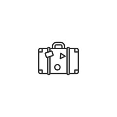 Minimalist linear icon of suitcase with play button for travel and entertainment themes.