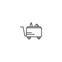 Minimalist linear design of a luggage trolley with suitcases and clock icon.