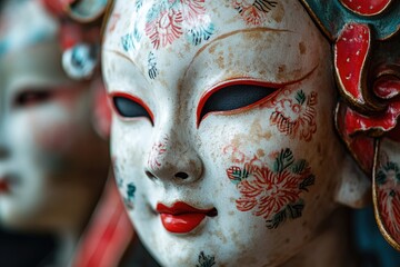 A close-up photograph featuring an individual face mask displayed prominently.
