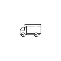 Delivery truck icon in minimalist linear style for transportation and logistics.