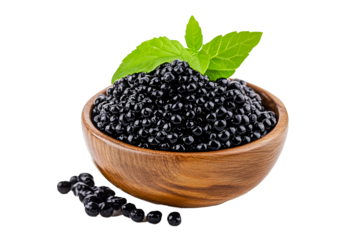 black sturgeon caviar in a wooden a keg on transparent background