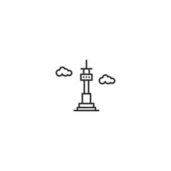 Linear icon of tower with clouds in minimal style.