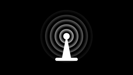 cyan color Technology Radio waves screen illustration . Communications Tower Icon illustration .Technology Radio wave signal icon on a black background.