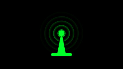 cyan color Technology Radio waves screen illustration . Communications Tower Icon illustration .Technology Radio wave signal icon on a black background.