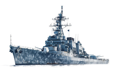 A massive naval battleship moving through the open sea.