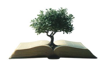 Knowledge Blossoms A Vibrant Tree Of Wisdom Growing From An Open Book, Symbolizing The Endless Growth Of Learning And Understanding With Soft Lighting Against A White Backdrop Isolated on Transparent