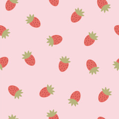 Seamless pattern with strawberries on pink background.	