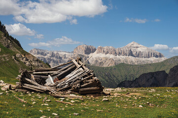 mountain landscape along the trail from Val San Nicol&ograve; to Val Contrin, Val di Fassa Dolomites