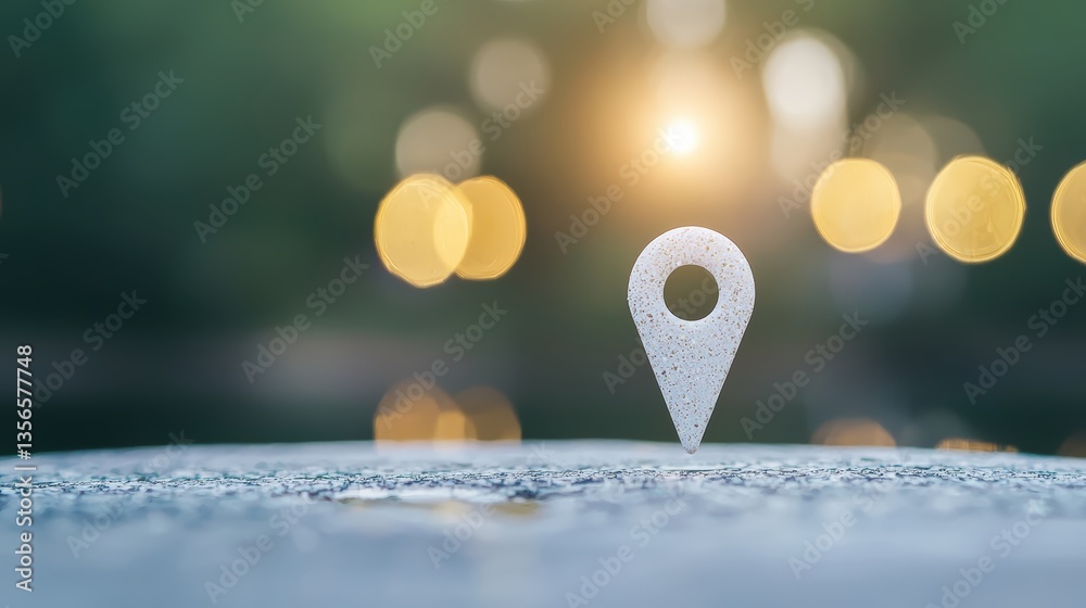 Poster icon pin location marker pin marker pointing to a specific landmark on a map, blurred background, hi