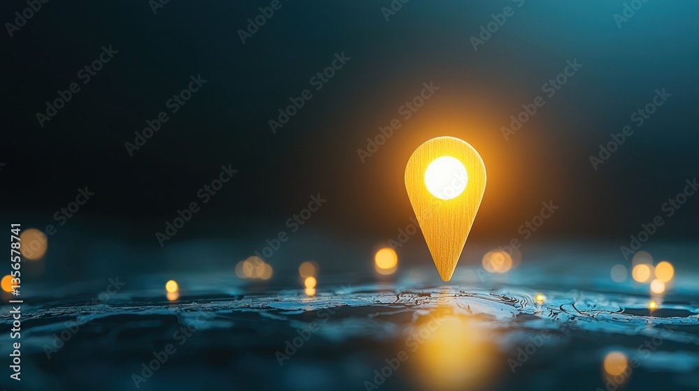 Leinwandbilder icon pin location spot pin icon pulsating on a map, bright light emanating from the spot, indicates 