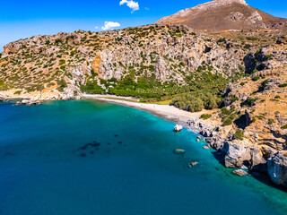 Obraz premium Aerial view of Preveli Beach, Crete, Greece