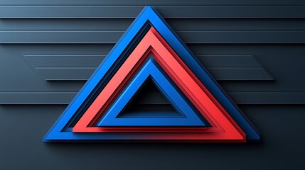 Fototapeta premium Abstract layered red and blue triangles on dark background.