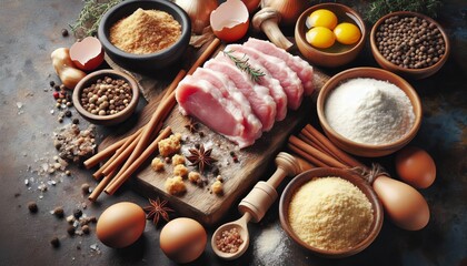 Ingredients Pork loin breadcrumbs flour and eggs