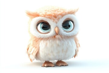 Adorable cartoon owl with big, expressive eyes, fluffy feathers, and a sweet expression.