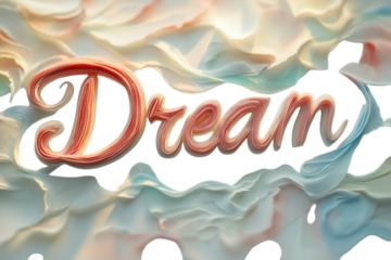 The Word Dream Emerges From A Swirling, Pastel-colored Cloud, A Visual Poem Of Aspiration And Soft, Ethereal Beauty Isolated on Transparent Background
