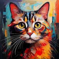  artistic cat portrait art modern drawing painting colorful illustration digital art design