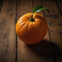"A fresh, ripe orange with a textured peel, sitting on a wooden surface, realistic lighting and natural shadows, no labels or stickers."



