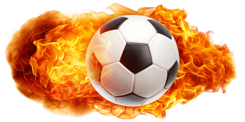  soccer ball flying on fire isolated on white background PGN , AI GENERATED