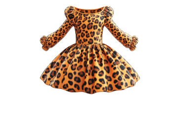 A Charming Little Girls Dress, A Playful Leopard Print Swirling In Warm Orange And Brown Hues, Perfect For A Special Occasion Or Everyday Adventures Isolated on Transparent Background