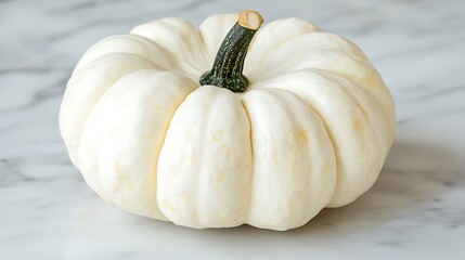 Single white pumpkin on marble.