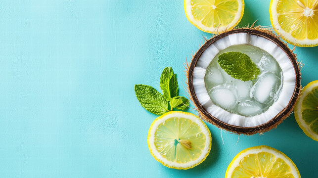 Refreshing beverage concepts perfect for summer themes featuring coconut and lemon refreshment Summer Drink Concept