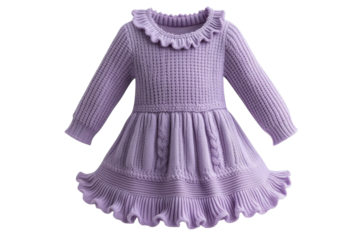 A Lavender Knit Dress For Little Girls, Perfect For A Winter Wonderland, Featuring A Delicate Ruffled Collar And A Charming Cable Knit Design Isolated on Transparent Background