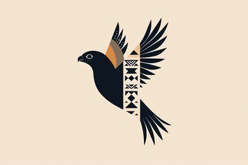 Obraz premium Dynamic Black Bird Illustration Cultural Art Graphic Design Minimalist Environment Artistic Perspective