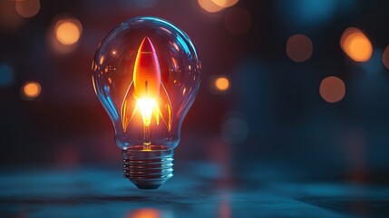 A vibrant lightbulb bursts open, revealing a colorful rocket launching from within, representing creative breakthroughs.