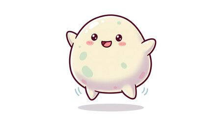 Fototapeta premium manga comic style, a chibi-style warabi mochi character, translucent jelly-like body, happy face, bouncing playfully