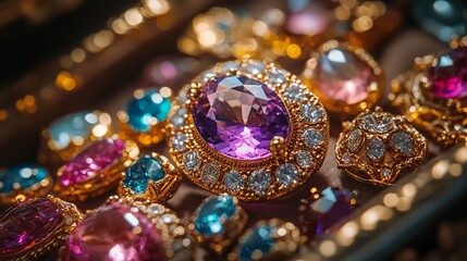 Vibrant Close Up of Colorful Gems Showcasing a Spectrum of Colors and Brilliant Sparkle in Natural Light