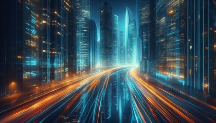 Obraz premium Nocturnal Light Waves on Urban Surfaces