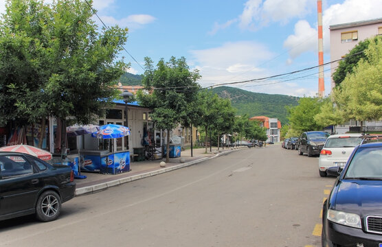 Zvecan, Kosovo - July 2, 2023: A view on the cars in the street in Zvecan.