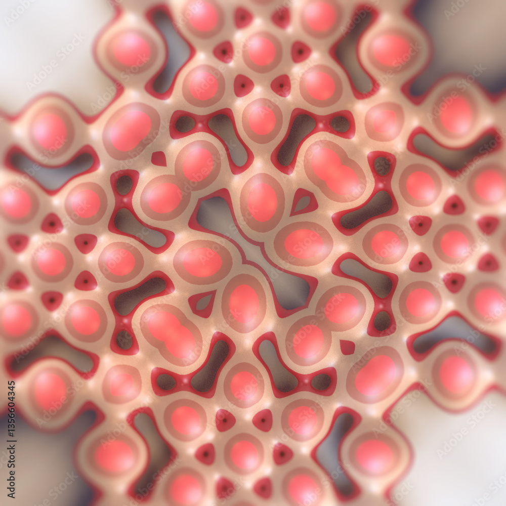 Poster Abstract digital composition of smoothly connected organic shapes with soft curves. Pale pink and coffee tones create an effect of lightness and fluidity. 3d rendering