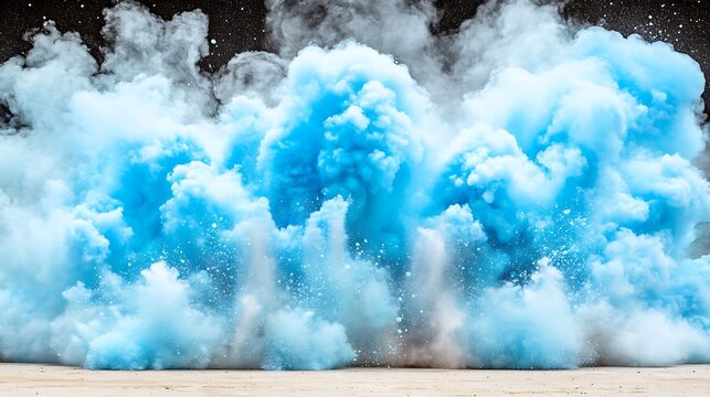 Blue powder explosion cloud burst.