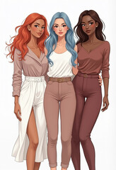 Obraz premium Three women are standing together, one of them wearing a white shirt