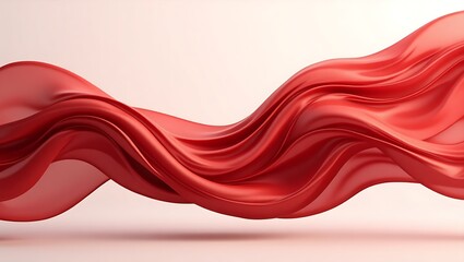 Red and White Abstract Flowing Waves with Smooth Fabric-Like Curves
