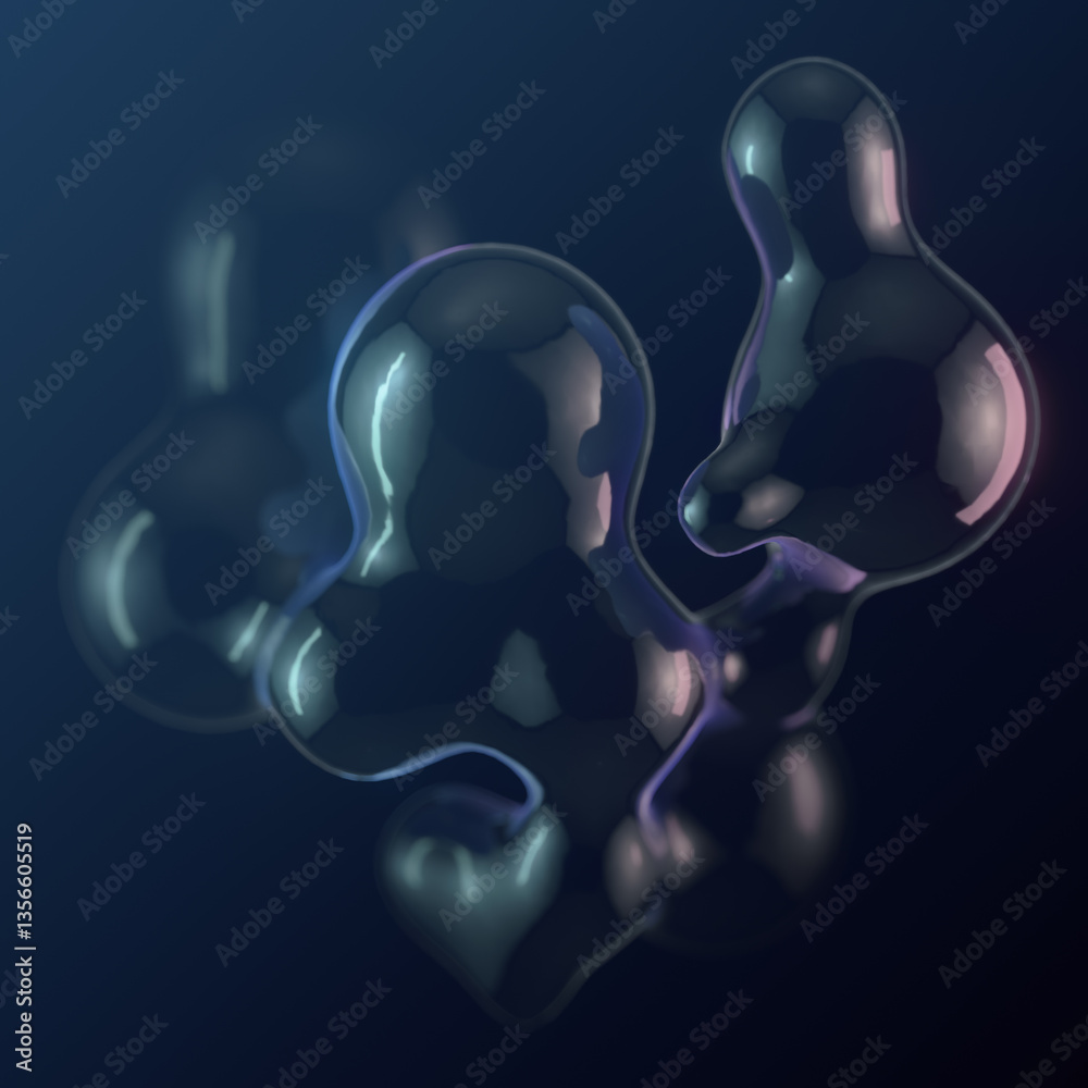 Fototapete futuristic digital illustration of floating bubbles with soft, smooth contours. their transparent su