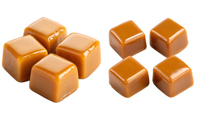 Delicious Caramel cubes isolated, Caramel cubes collection, Collection set of Caramel pieces isolated