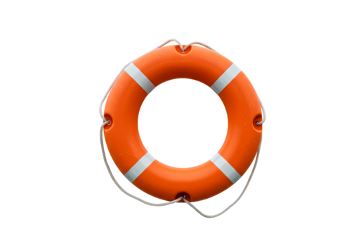 Orange Life Ring Safety Buoy Image isolated on transparent background