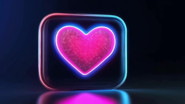 Glowing and shimmering heart icon in vibrant neon colors against a dark backdrop